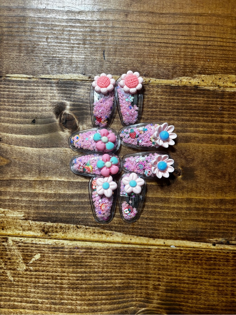 Girls Pink Floral Glitter Snap Clips - 8-Pack